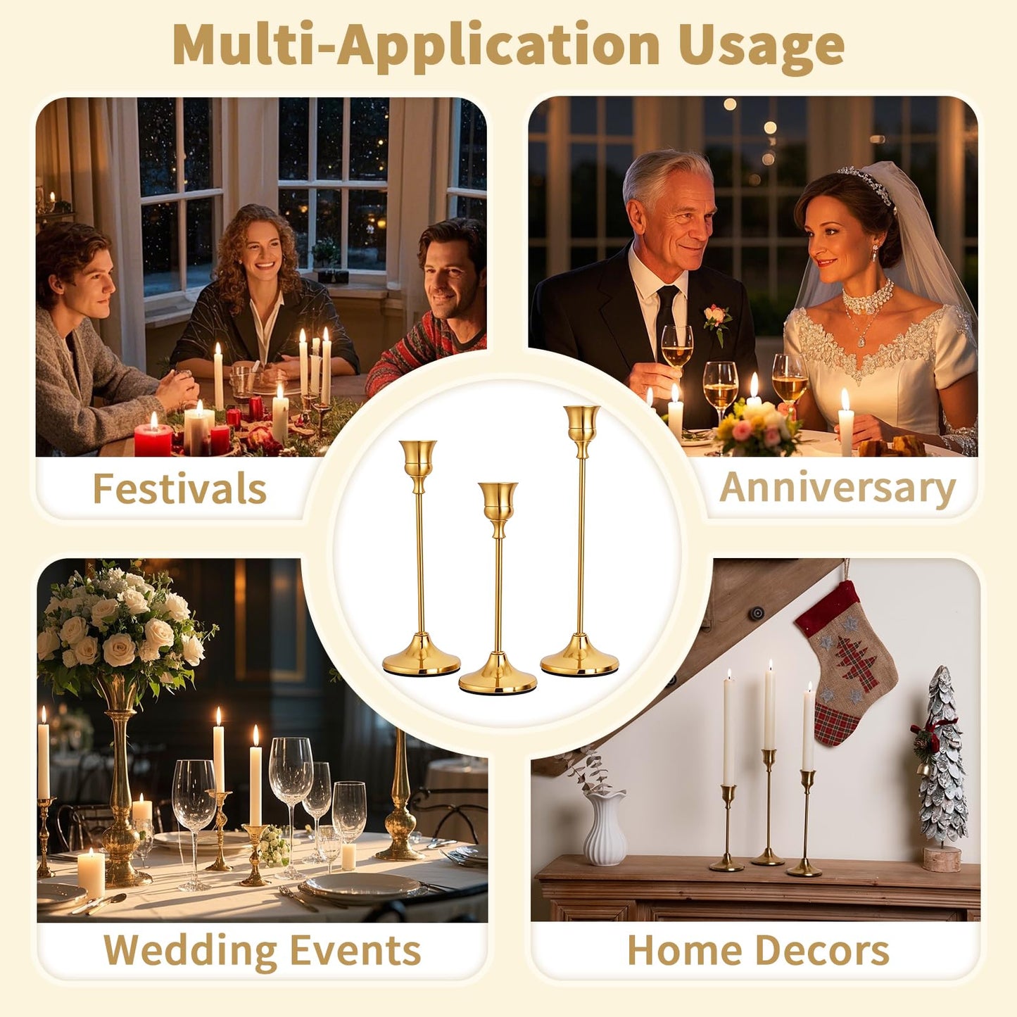 Chill Recipe Candlestick Holders Gold Taper Candle Holders 3 pcs Candle Sticks Holders for Home Decor Table Centerpiece Wedding Housewarming Festival
