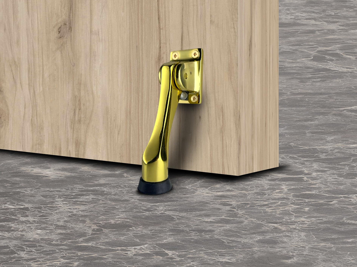 QCAA Solid Brass Drop Down Door Stop, 4", Polished Brass Lacquered, 2 Pack