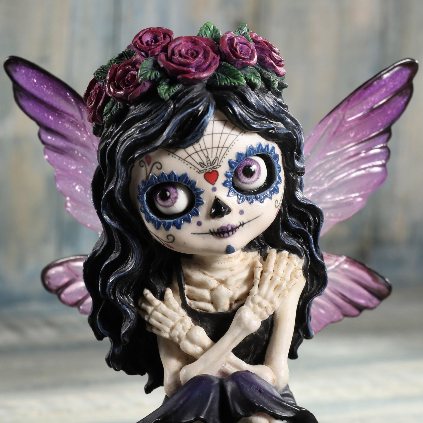 Veronese Design 4 3/4 Inch Day of The Dead Sugar Skull Butterfly Fairy Petting Cat Resin Hand Painted Figurine