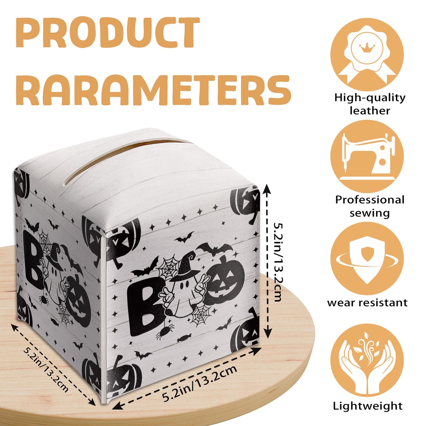 Boo Halloween Tissue Box Holder, Black Spooky Pumpkin Leather Tissue Box Cover Square, Horror Facial Paper Organizer Dispenser Toilet Paper Holder for Bathroom Kitchen Office Home Decor-A11