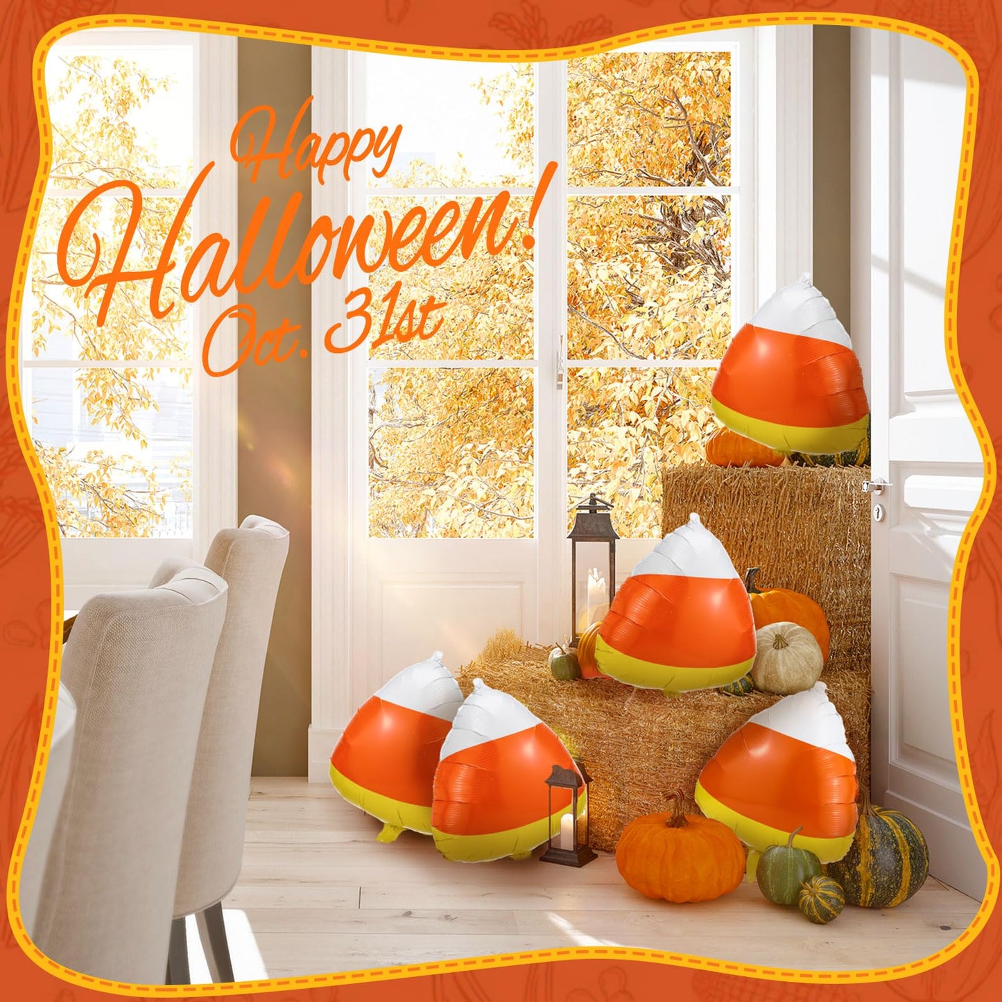 Hungdao 10 Pcs Halloween Candy Corn Foil Balloons 20 Inch Trick or Treat Candy Corn Large Inflatable Balloon for Halloween Party Supply Birthday Wedding Decorations