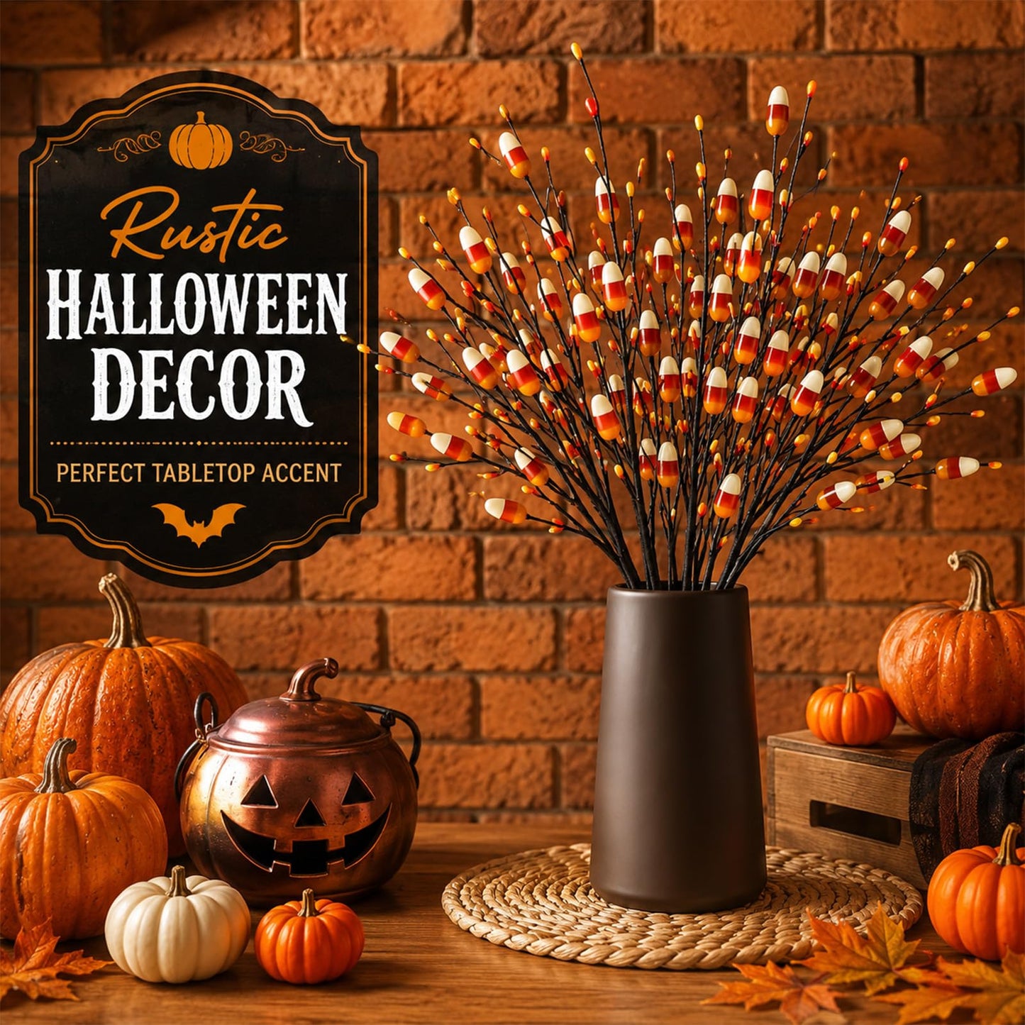 Yuxung 8 Pcs 20 Inch Halloween Candy Corn Artificial Stems Berry Spray with Fake Candies for Halloween Party Spooky Decoration, Faux Twigs and Branches for Vases Arrangement for Fall Season