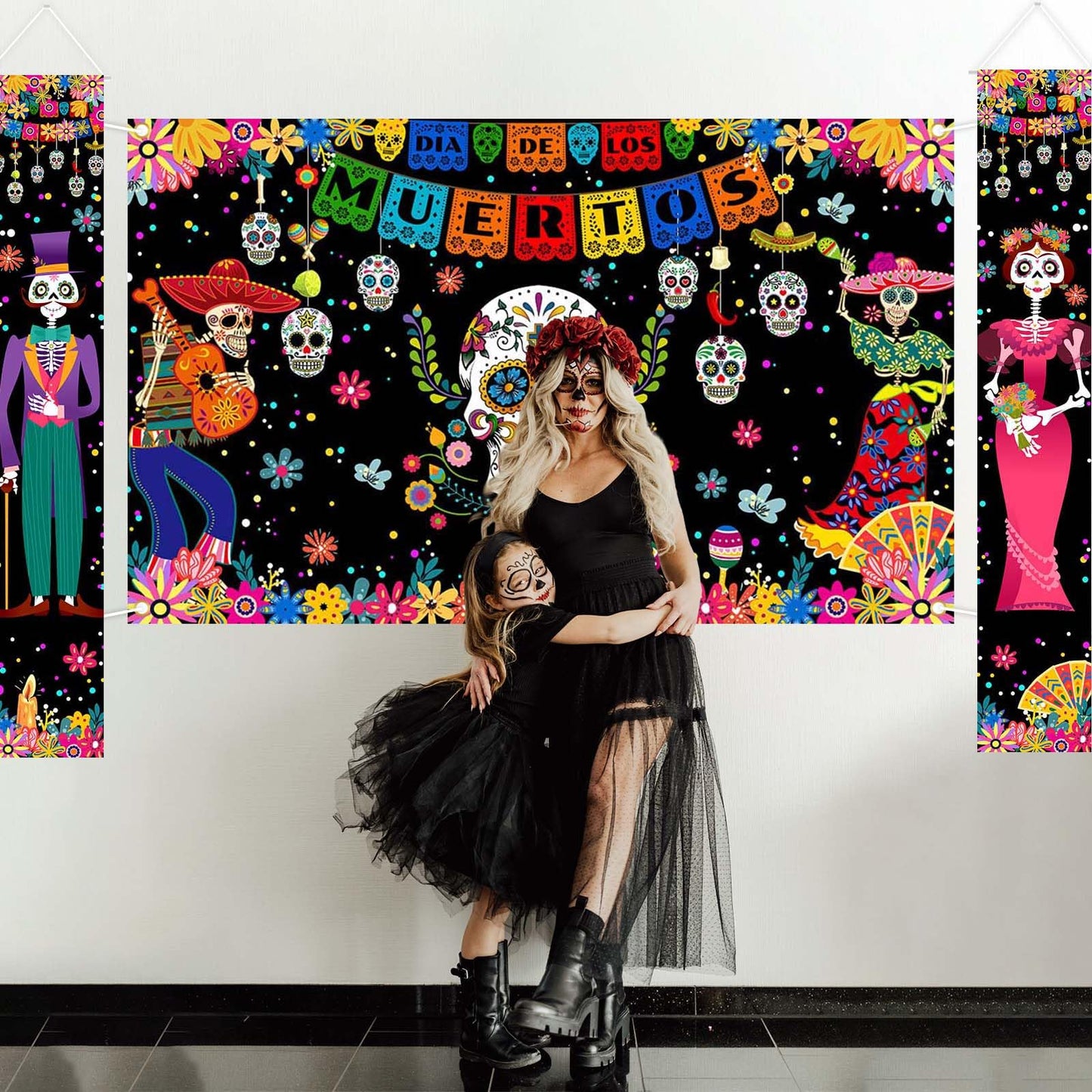 Avezano Day of The Dead Decorations 3 PCS Dia de Los Muertos Banners Mexican Dia de Los Muertos Party Decor Day of Dead Supplies Indoor Outdoor