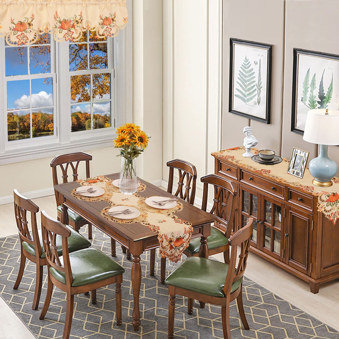 Simhomsen Embroidered Thanksgiving Harvest Pumpkins Table Runners for Autumn Or Fall Decorations (14 ร 108 Inches)
