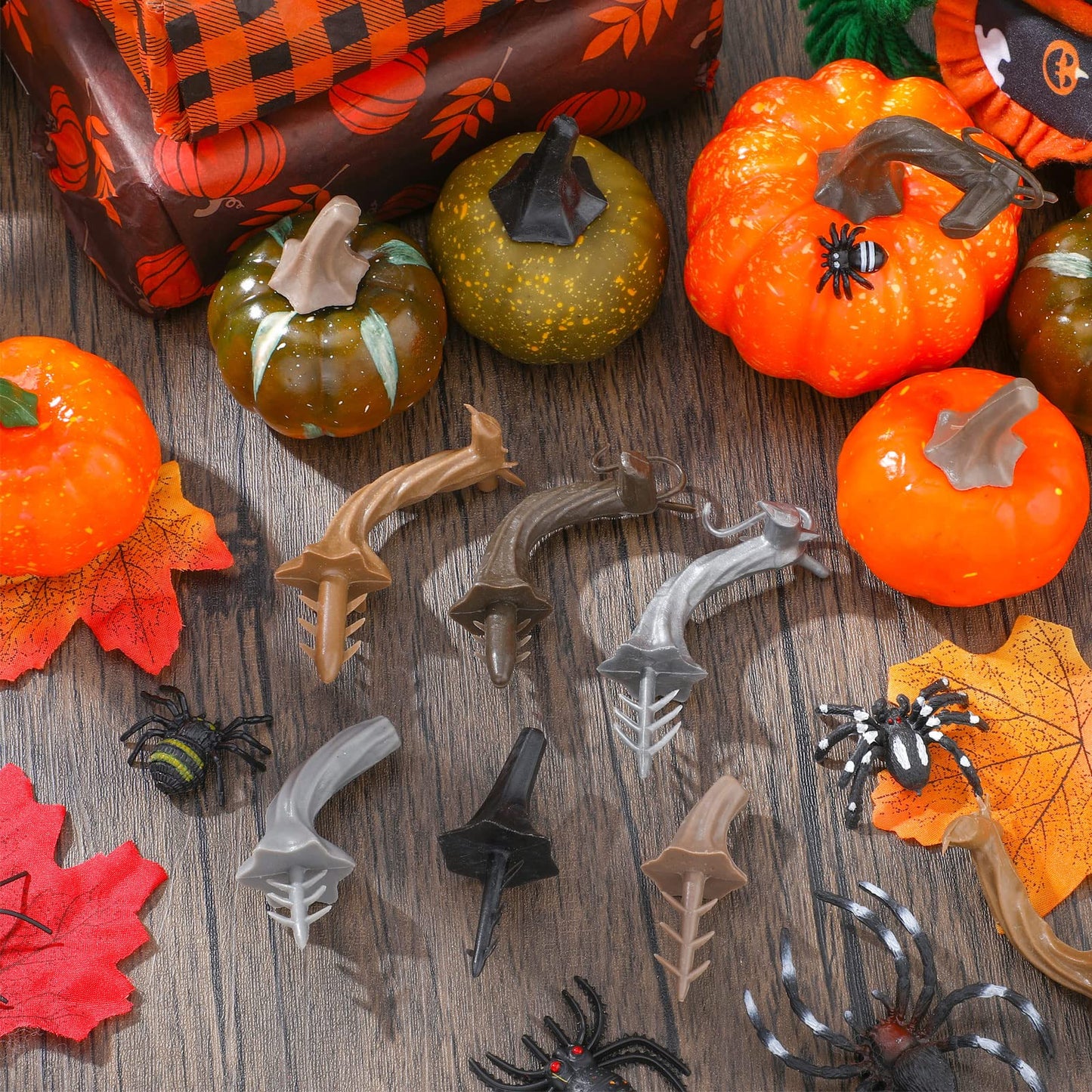 Maitys 96 Pcs Thanksgiving Fake Pumpkin Stems Plastic Pumpkin Stems for Crafts DIY Harvest Supplies Artificial Crafts for Halloween Thanksgiving Decoration