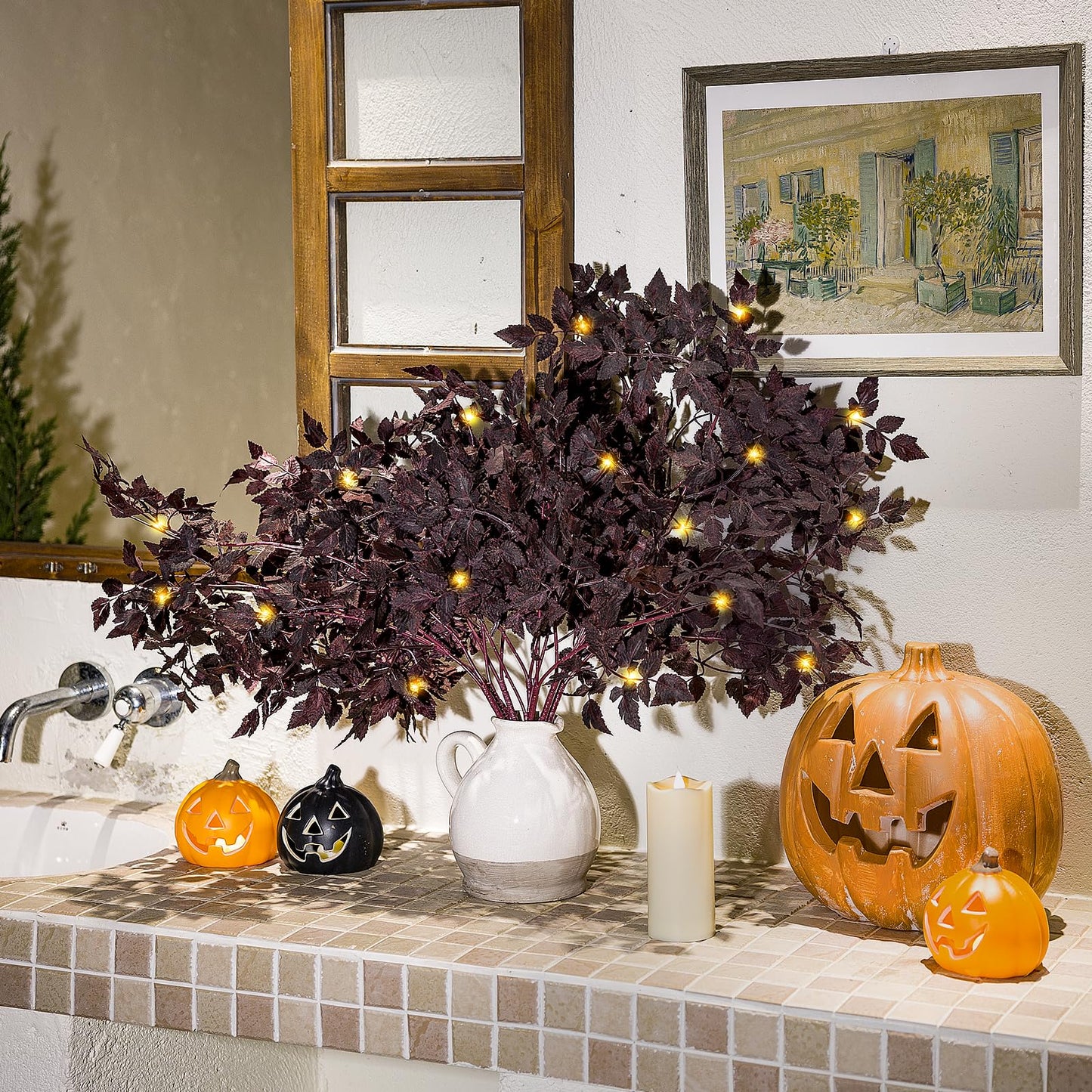 IGERI Set of 9 Plum Faux Fall Cimicifuga Stems for Vases Floral Decor Ramosa Leaves Branches Foliage Stem with Branch Lights (32 Inch)