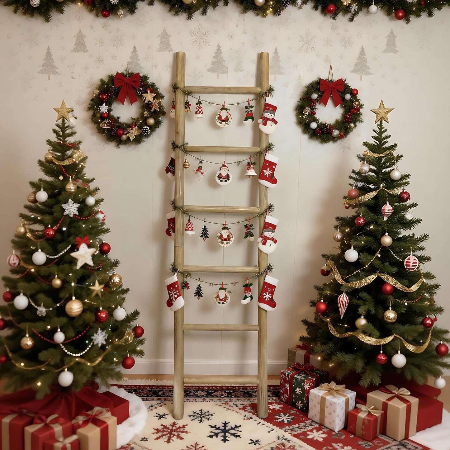 Wooden Blanket Ladder - 76in Natural & Motley Wood - Leaning Wall Decor for Bedroom, Bathroom, Living Room - Rustic Quilt Holder & Towel Rack (Brown, 76in | Pre Assembled)