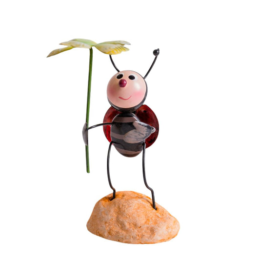 Creative Fairy Tail World Ant Ladybug Figurine Statue, Room Office Desk Outdoor Fence Lawn Ornaments Garden Decoration Ant Figure Help Relax Collection Bedroom Healing Heart Good Mood -Flower Ladybug