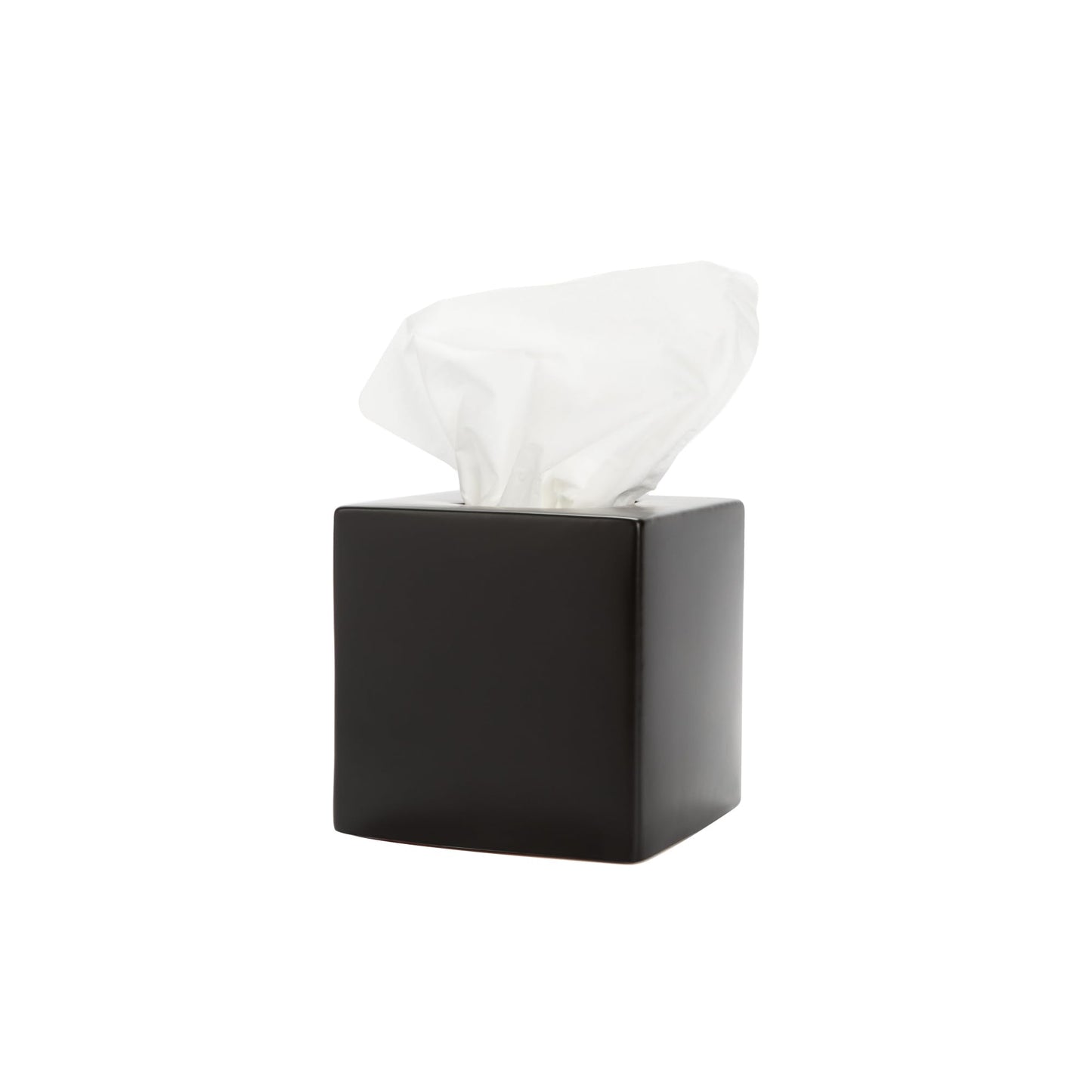 Simple Solid Ceramic Tissue Box Cover – Square Matte Finish Tissue Holder for Bathroom, Vanity, Nightstand, Office – Decorative & Discreet – Fits Standard Tissue Boxes (Black)