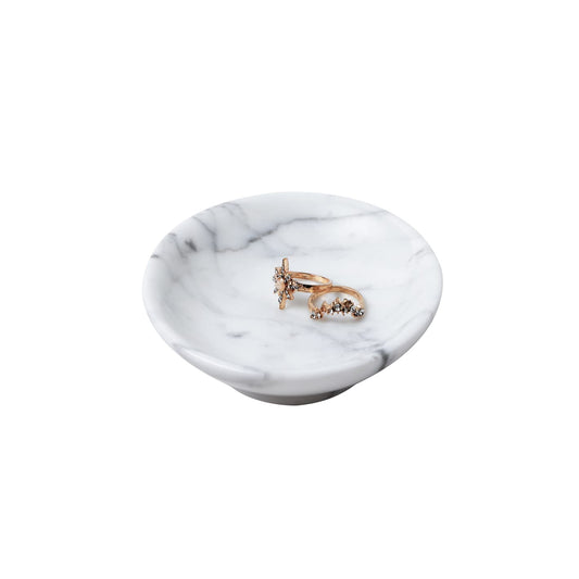 PHINILUX Italian 100% Marble Jewelry Dish,Ring Holder,Trinket Tray,Small Key Bowl,Nightstand & Table Accents Decor,4.33”,Carrara white