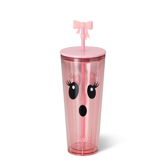 Swig Life 24oz Plastic Tumbler, Halloween Cup Holder Friendly Travel Tumbler with Lid & Straw, BPA Free Plastic Cups, 24 oz Reusable Water Cup with Lid & Straw (Boo Crew Ghost)