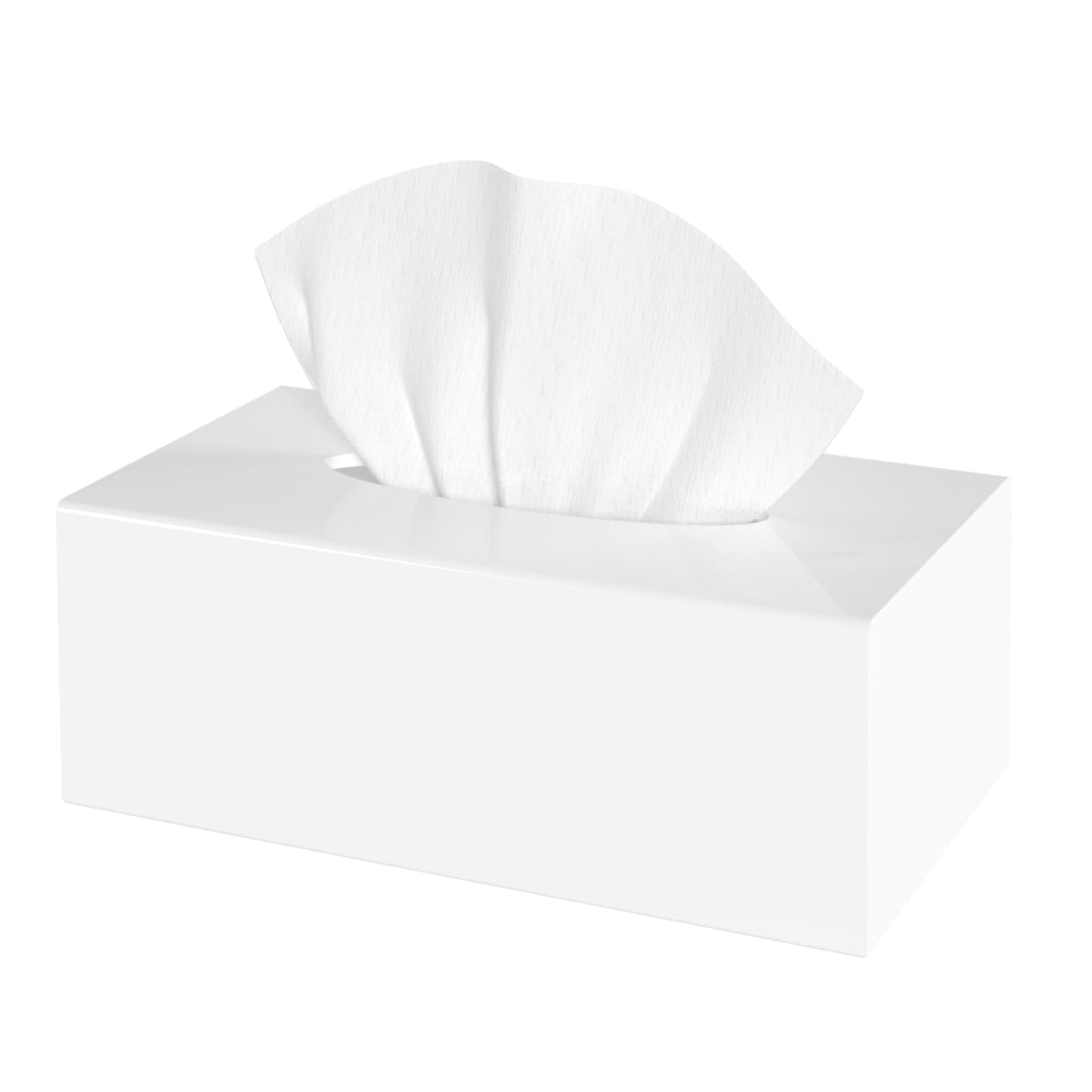 SILUT Tissue Box Cover, Stylish Tissue Box Cover Rectangle, Modern Tissue Box Holder, Facial Tissue Holder for Bathroom, Kitchen Vanity, Countertops, Dressers, Night Stand - Shiny White