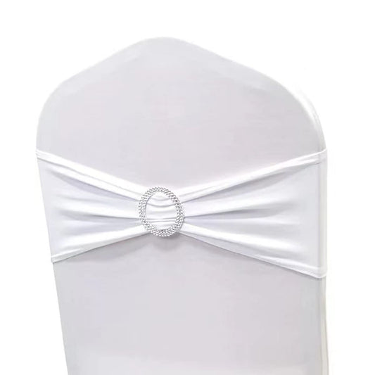 Albassa Chair Sashes Spandex Stretch Chair Bows with Buckle Slider for Wedding Party Decorations (White, 25PCS)