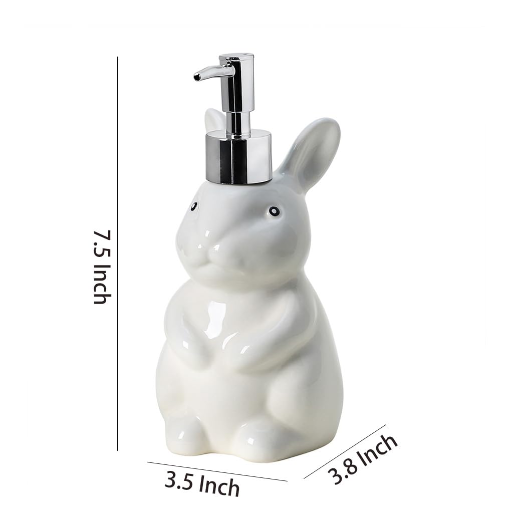 WAIT FLY Rabbit Ceramic Soap Dispenser with Plastic Pump, Refillable Lotion Bottle