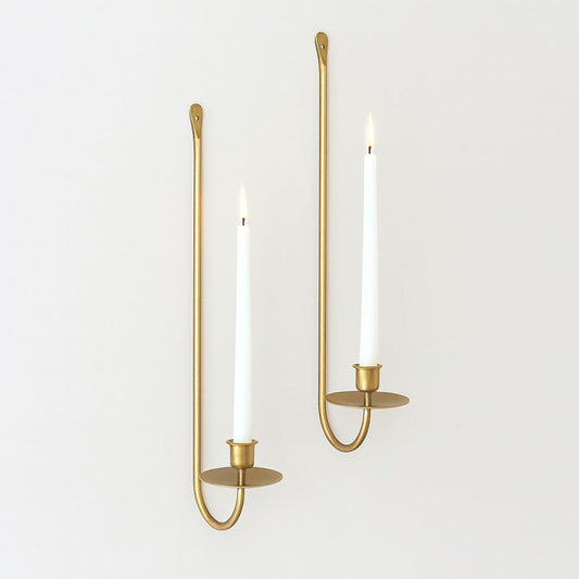 Remenna Wall Candle Holders Set of 2 Handcrafted Wrought Iron Sconces with Gold Finish, Easy to Install Modern Candle Holders for Living Room, Bedroom, Hallway, Wedding or Holiday Decor