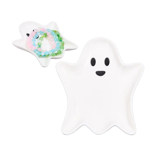 SUPERFINDINGS 2PCS Ceramic Spoon Rest Cooking 5.12"x4.45" Spoon Holder Halloween Ghost Jewelry Dish Tray Small Decorative Trinket Dish for Kitchen Bedrooms Living Rooms Small Items Storage