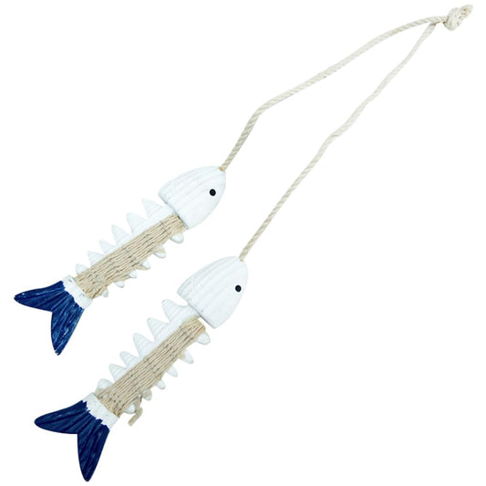 Mediterranean Wooden Fish Drapery Tiebacks Rope, Decorative Curtain Holder Curtain Tiebacks for Living Room and Bedroom, Blue, 7.28 X 1.77 X 0.78 Inches