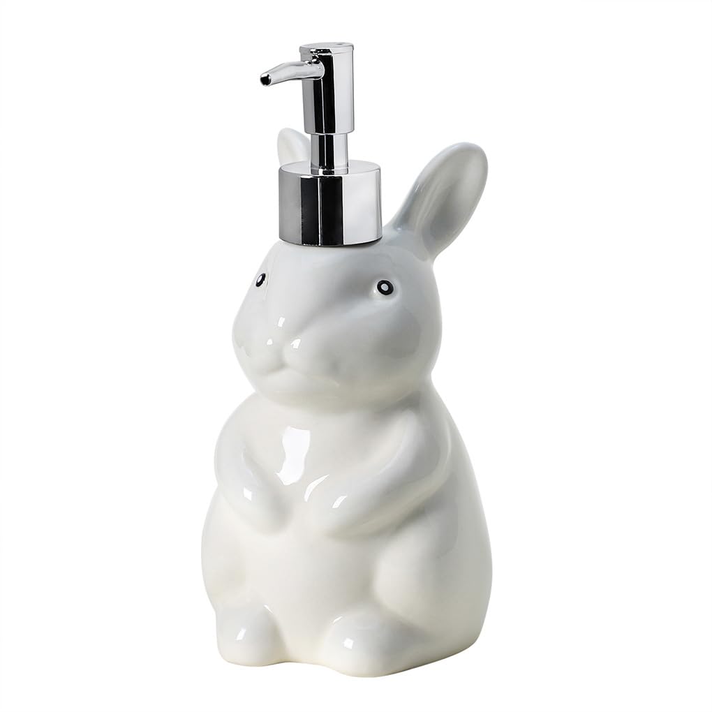 WAIT FLY Rabbit Ceramic Soap Dispenser with Plastic Pump, Refillable Lotion Bottle