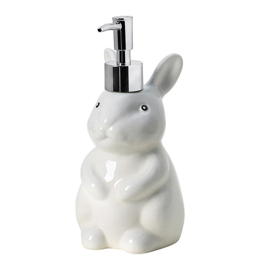 WAIT FLY Rabbit Ceramic Soap Dispenser with Plastic Pump, Refillable Lotion Bottle