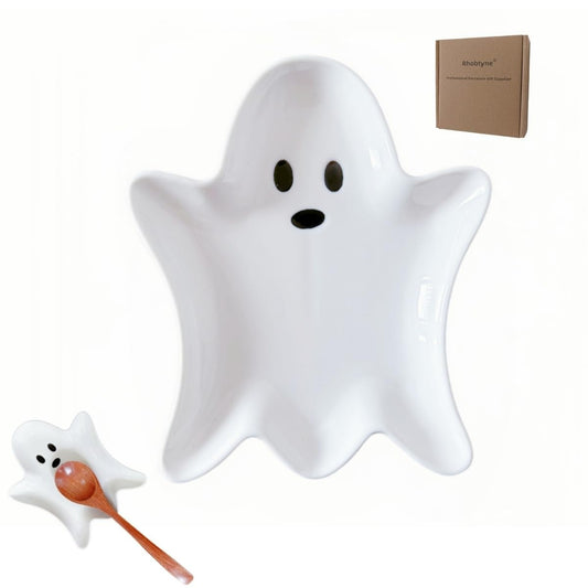 Ceramic Spoon Rest for Stove Top, Halloween Ghost Cute Spoon Rest for Kitchen Counter, Cooking Spoon Holder for Kitchen Counter, Utensil Rest Spatula Rest Ladle Holder Tong Rest (White)