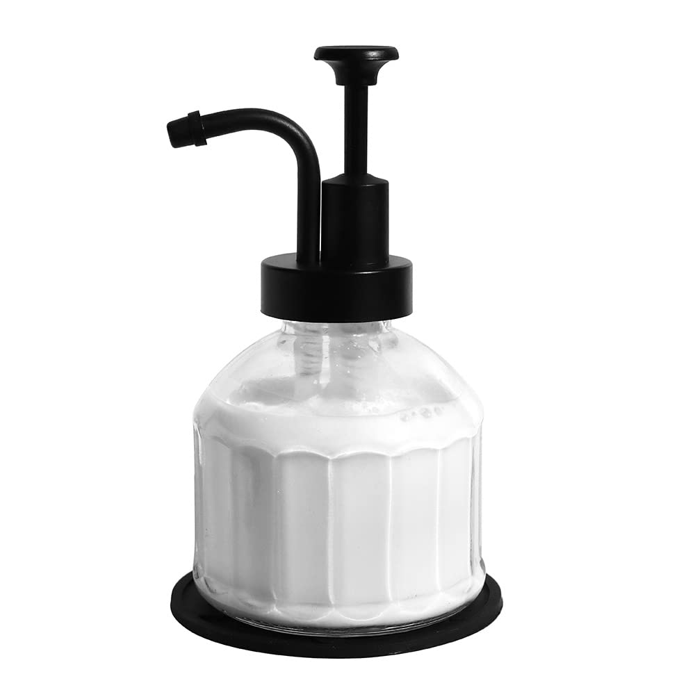 8 Oz Glass Soap Dispenser for Kitchen and Bathroom Countertop, Smooth Action Pump Refillable Wash Hand Liquid, Dish Detergent, Farmhouse Style with Cylindrical Shape Shampoo Lotion Pump