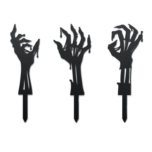 GLOBLELAND 3 Pcs Halloween Zombie Hand Garden Stakes Silhouette Hands Metal Decorative Garden Stakes Scary Silhouette Metal Yard Signs Decorations for Holiday Lawn Patio Yard Decor
