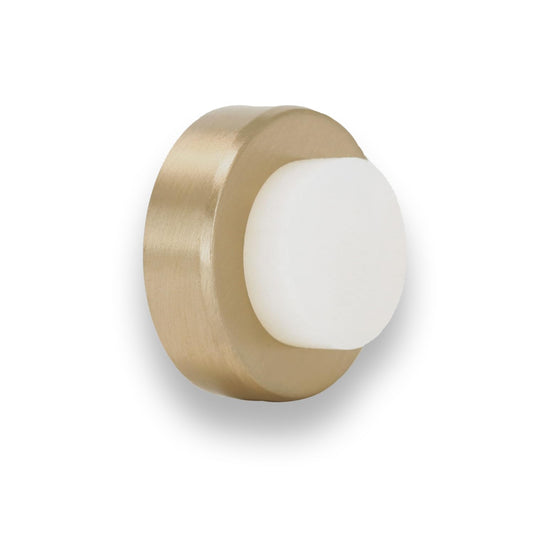 EVI | Wall Mounted Doorstop | 0.7'' x 1.37'' | Natural Silicone White Rubber | Adhesive or Screw Installation | Brass Finish | Mod. I-254