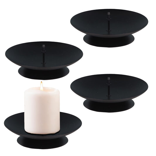 CREECHWA Pillar Candle Holder with Safety Spike, Set of 4, 3.5 Inch Metal Candle Plate, Pillar Candle Holders, Black Candle Stand
