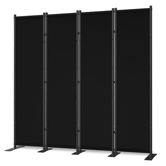 4 Panel Room Divider, 6FT Freestanding Folding Privacy Screen, Room Divider Panel 76.77" W X 75.6" H, Portable Partition Wall Dividers for Home Office Bedroom, Black