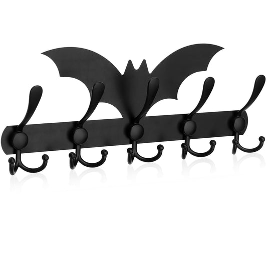 Shimeyao Coat Rack Wall Mount Halloween Christmas Gothic Home Decor Goth Key Hook Heavy Duty 5 Tri Coat Hooks Spooky Black Metal Key Holder for Entryway Hat Jacket Bag Towel Hanger Gift(Bat)