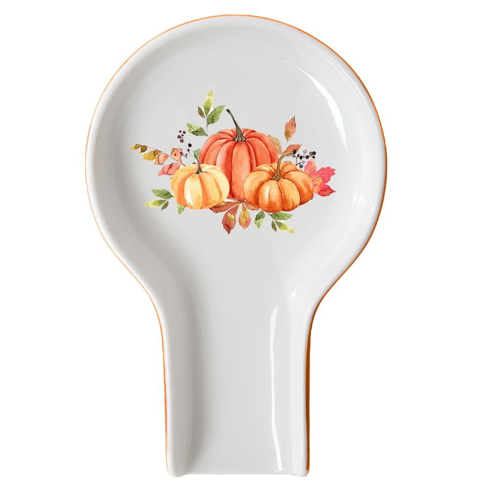 Spoon Rest - Spoon Rest for Stove Top Pumpkin Decor Ceramic Spoon Holder for Kitchen Counter with Gift Box Ready