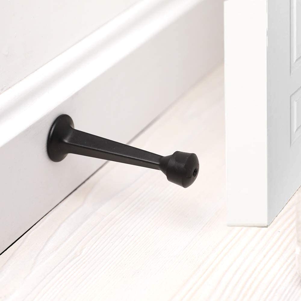 HOME MASTER HARDWARE 12-Pack Heavy Duty Solid Rigid Door Stop - 3" Door Stopper with Matte Black Finish and Plastics Tip for Wall and Door Protection