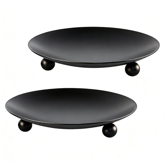 FENKOO Iron Plate Candle Holder, Black Candle Plate, Set of 2,Decorative Candle Stand for Wax Candles，Incense Cones, Spa, Christmas & Birthdays (Black)