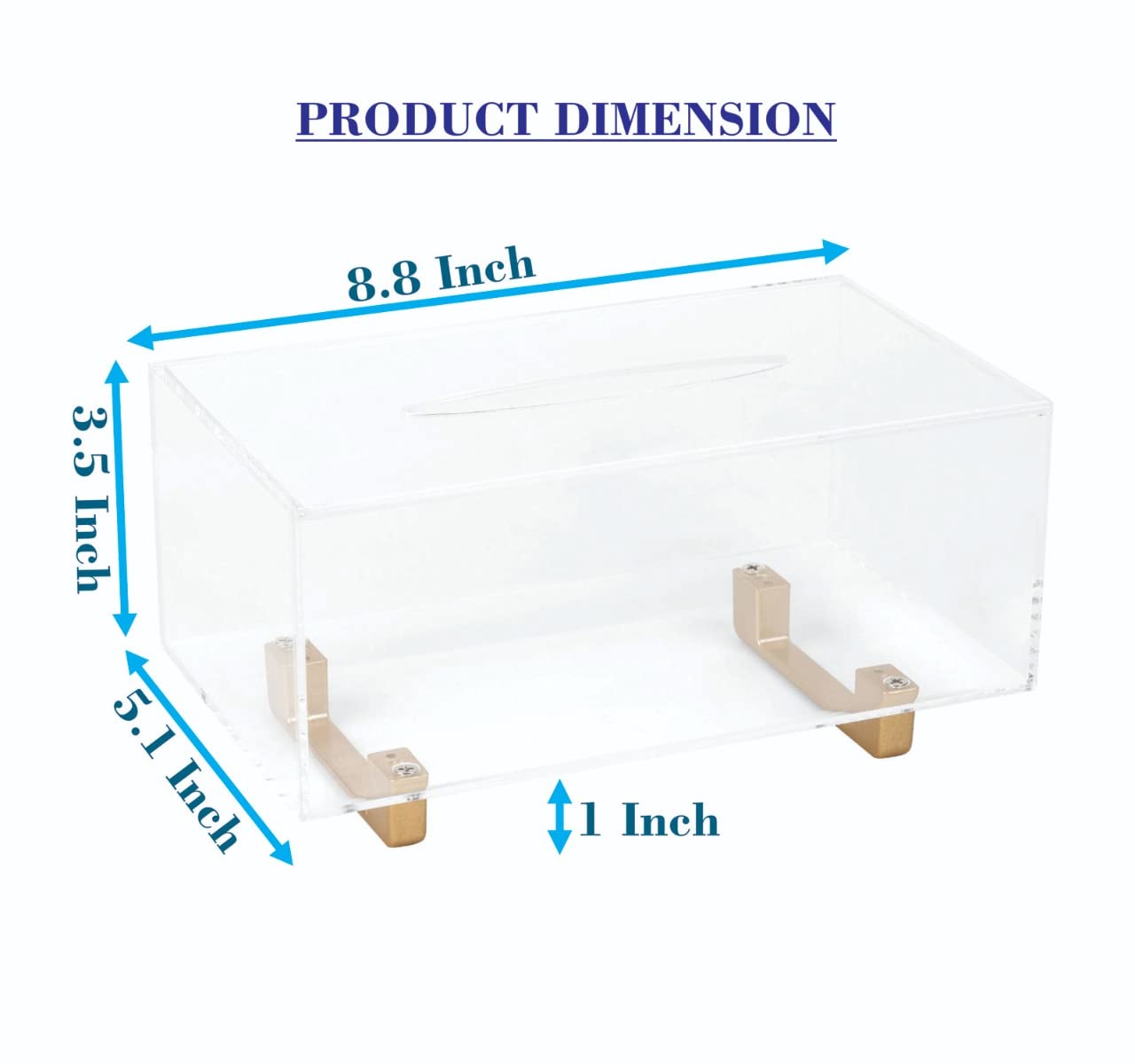 YoBa Thick Acrylic Tissue Box Holder Rectangular Clear Tissue Box Dispenser with Gold Plated Aluminum Legs for Bathroom, Kitchen, Bedroom, Office, Hotels and Restaurant