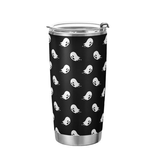 Yasala Halloween Tumbler Doodle Spooky Ghost Insulated Coffee Cup Back to School Beverage Container Office Travel Mug with Straw and Lid 20oz Holiday Gift Day of The Dead Present