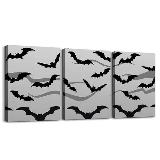Feelyou Halloween Decor Bathroom Wall Art for Home Decor Spider Web Wall Painting for Kids Boys Girls Black Bat Picture Wall Decor Happy Halloween Canvas Wall Art for Living Room 12" x 16" 3 PCS