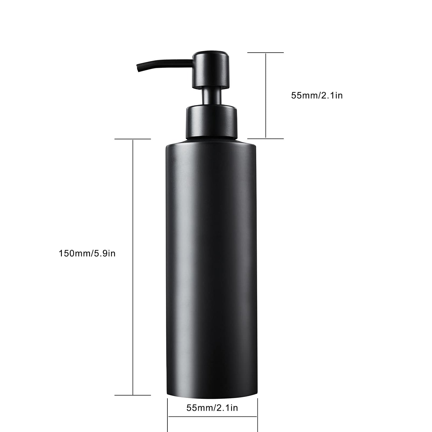 Soap Dispenser, Matte Black with Funnel and Non-Slip Coaster 304 Stainless Steel Metal Pump Hand Sanitizer Bottle for Bathroom, and Kitchen (12oz/350ml)