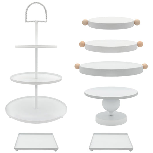 FESTLOVE Set of 7 White Cake Stands Metal Dessert Display Holder Round 3 Tier Cupcake Stand Serving Tray Platter Cake Pedestal Stand for Party Weddings Birthday Baby Showers Anniversary