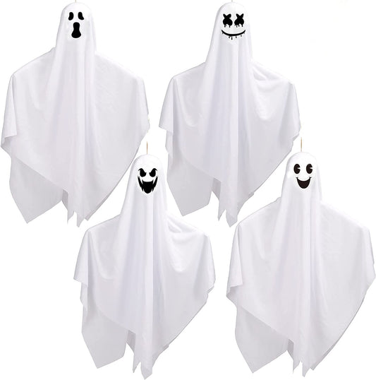 CCINEE 4 Pack Halloween Hanging Ghosts Decorations, 27.5“ and 35.5” Flying Outdoor Ghosts Assorted for Halloween Front Yard Patio Lawn Garden Party Supply