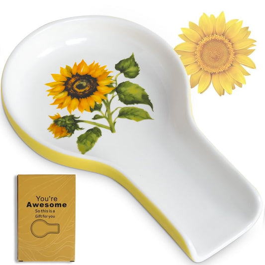 Spoon Rest for Stove Top - Sunflower Christmas Spoon Rest for Kitchen Counter Sunflower Embossment Gift Box Ready Kitchen Decor Farmhouse