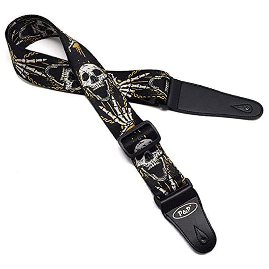 Art Attack Soft Cotton Skull Skeleton Peace Sign Electric Acoustic Ukulele Bass Guitar Strap