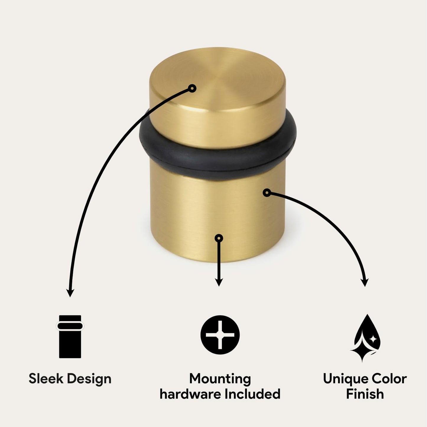Floor Door Stopper Heavy Duty Solid Brass - Mega Handles Wall Protector from Door Knobs with Rubber Bumper, Mounting Hardware Included, for Hardwood Carpet Tile - Satin Brass - 1.5 Inch