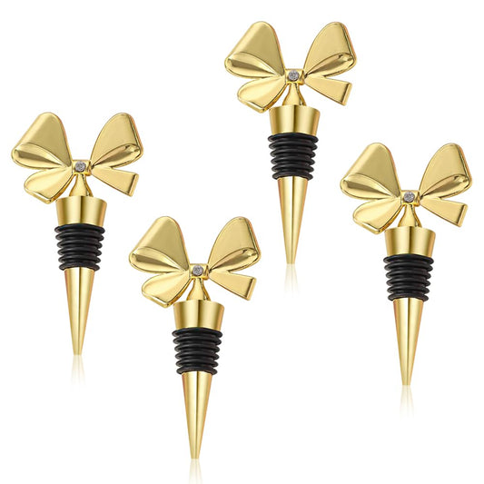 Wine Stopper Set,Bowknot Wine Bottle Stopper,4 Pack Decorative Removable Cute Bow Wine Bottle Stopper, Reusable Vacuum Bottle Corks with Silicone Seal for Halloween, Women, Gift, Holiday Party