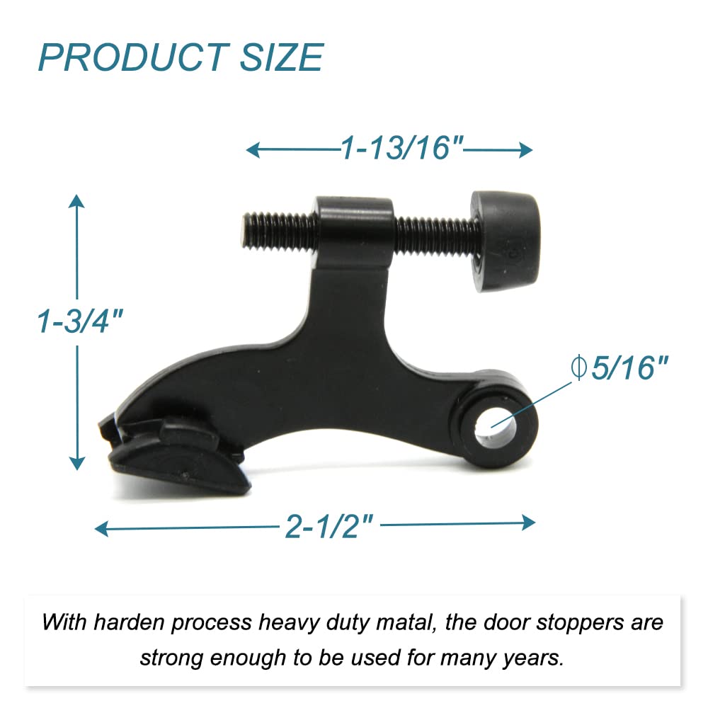 24 Pack Hinge Pin Black Door Stopper, Adjustable Heavy Duty Hinge Pin Door Stop with Black Rubber Bumper Tips