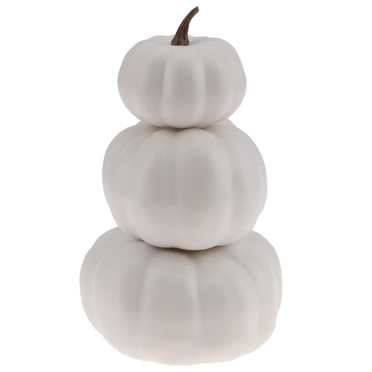 Gresorth 8 Inch Small Stacked White Pumpkins Tower Fake Artificial Halloween Decoration DIY Crafts Paintable Pumpkin for Home Party Table Kitchen Wedding Decorating - 1 Pcs