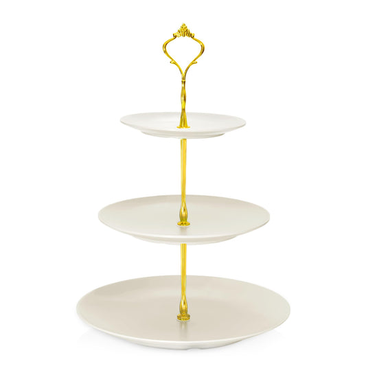 Lucky Will Beige Tiered Dessert Serving Tray for Kid's Party Supplies Favors 3 Tier Cupcake Cake Stand for Birthday Tea Afternoon Halloween Christmas Candy Bar