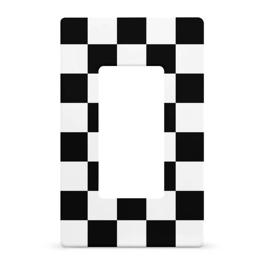 SEPTYK Black White Race Checkered Flag Pattern Light Switch Wall Plate Faceplate Cover Single Rocker 1 Gang Decorator Outlet Receptacle Covers for Home Kitchen Room Bathroom Decor
