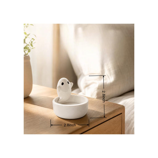 Auxillerron Ceramic Ghost Tealight Candle Holder, Cute Spooky Room Decor for Desk and Nightstand, Kawaii Witchy Aesthetic Small Votive Stand