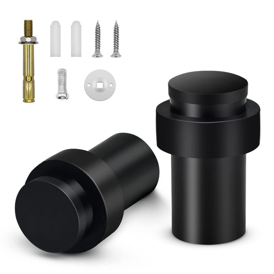 Door Stoppers, Floor Door Stop 2.5 Inch Cylindrical Black Door Stops Rubber Bumper Modern Commercial Decorative Door Stopper Wall Protector Floor Mounted Door Stops, 2 Pack