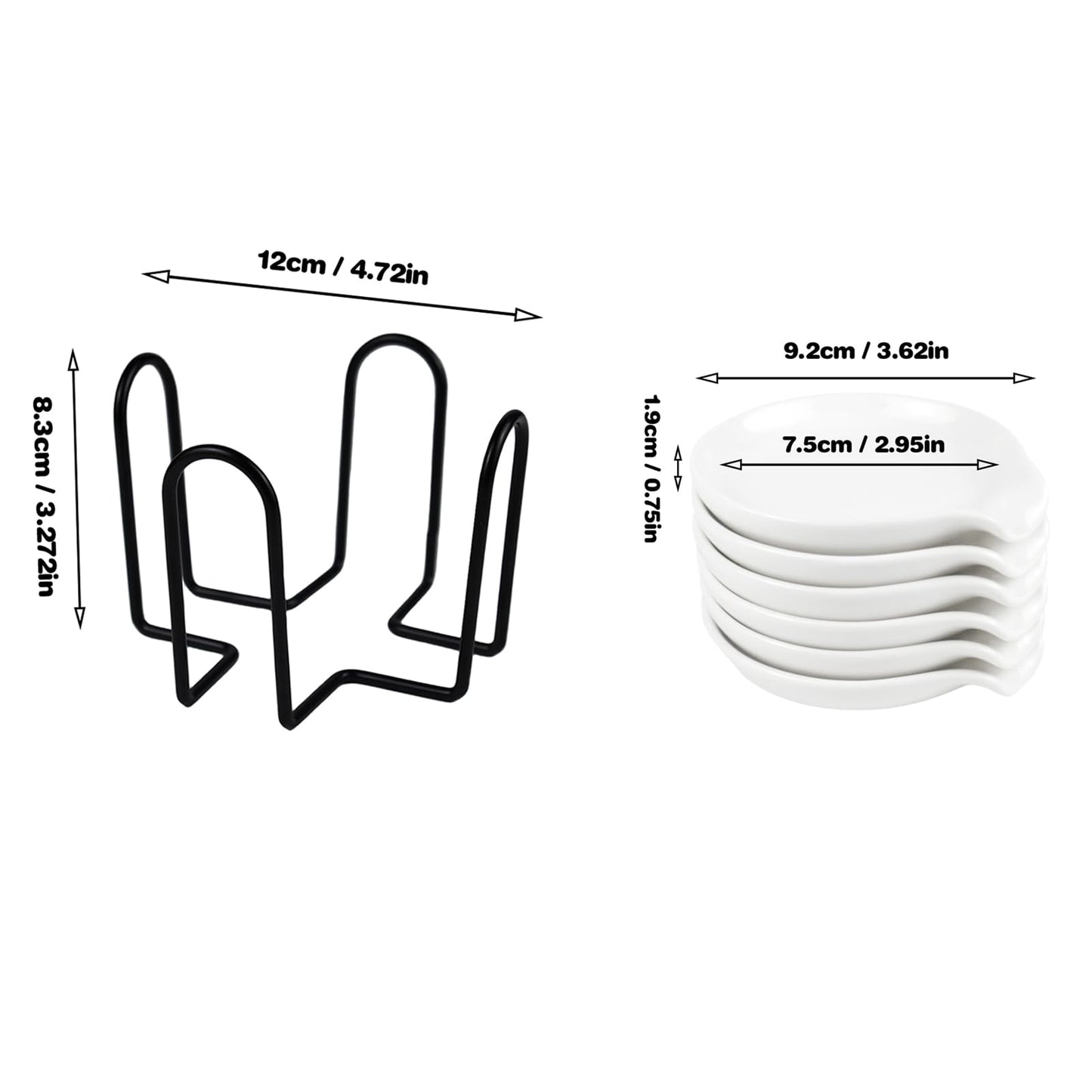 Ceramic Spoon Rest Set with Holder, 6 Pack White Spoon Rest for Stove Top and Coffee, Tea, Salad Spoons - Utensil Rest for Kitchen Countertop, Housewarming Gifts